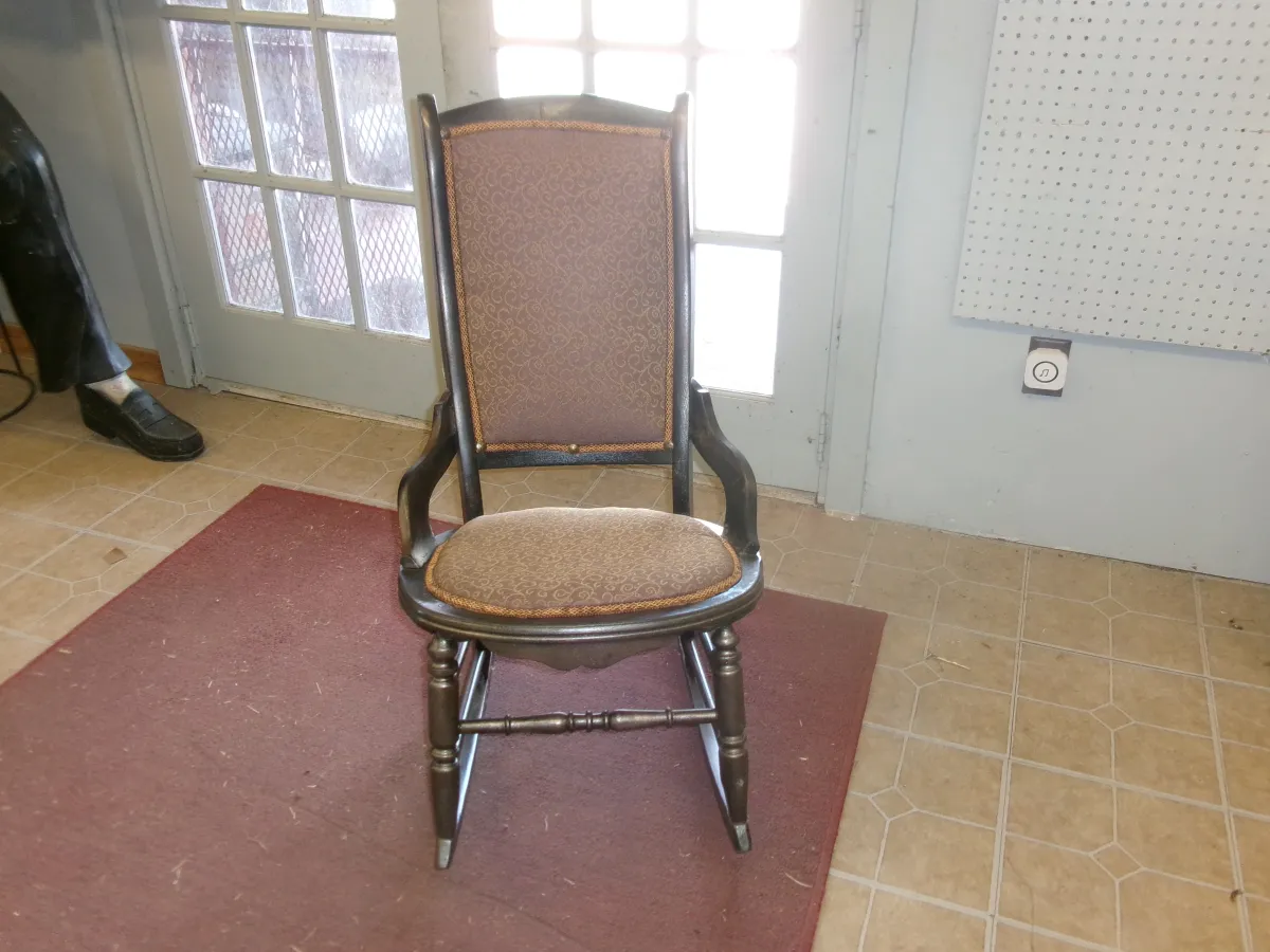 Vintage  High-Backed Upholstered Wood Rocking Chair- Traditional Parlor Rocker