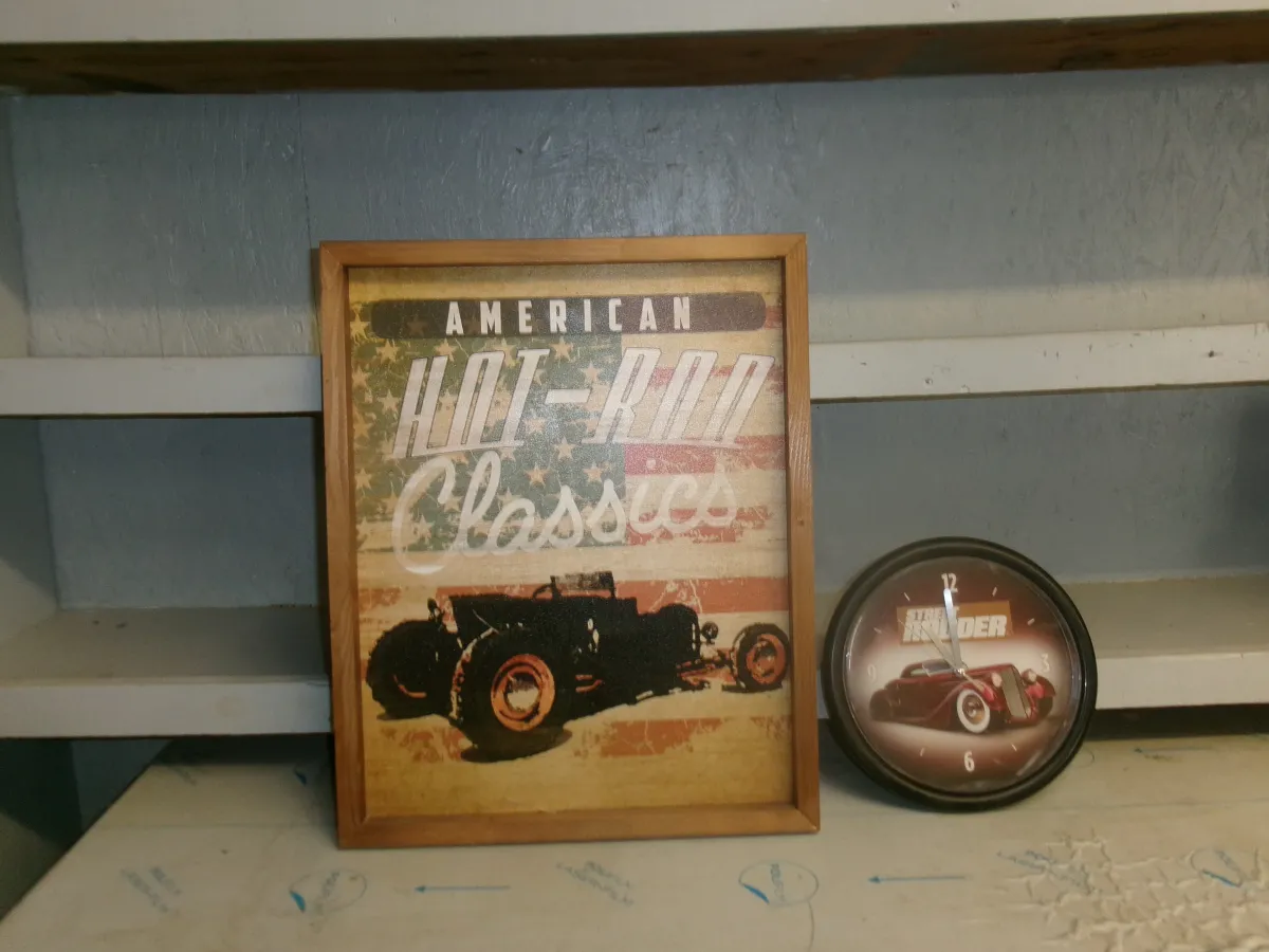Vintage American Hot-Rod Classics Framed Art & Clock